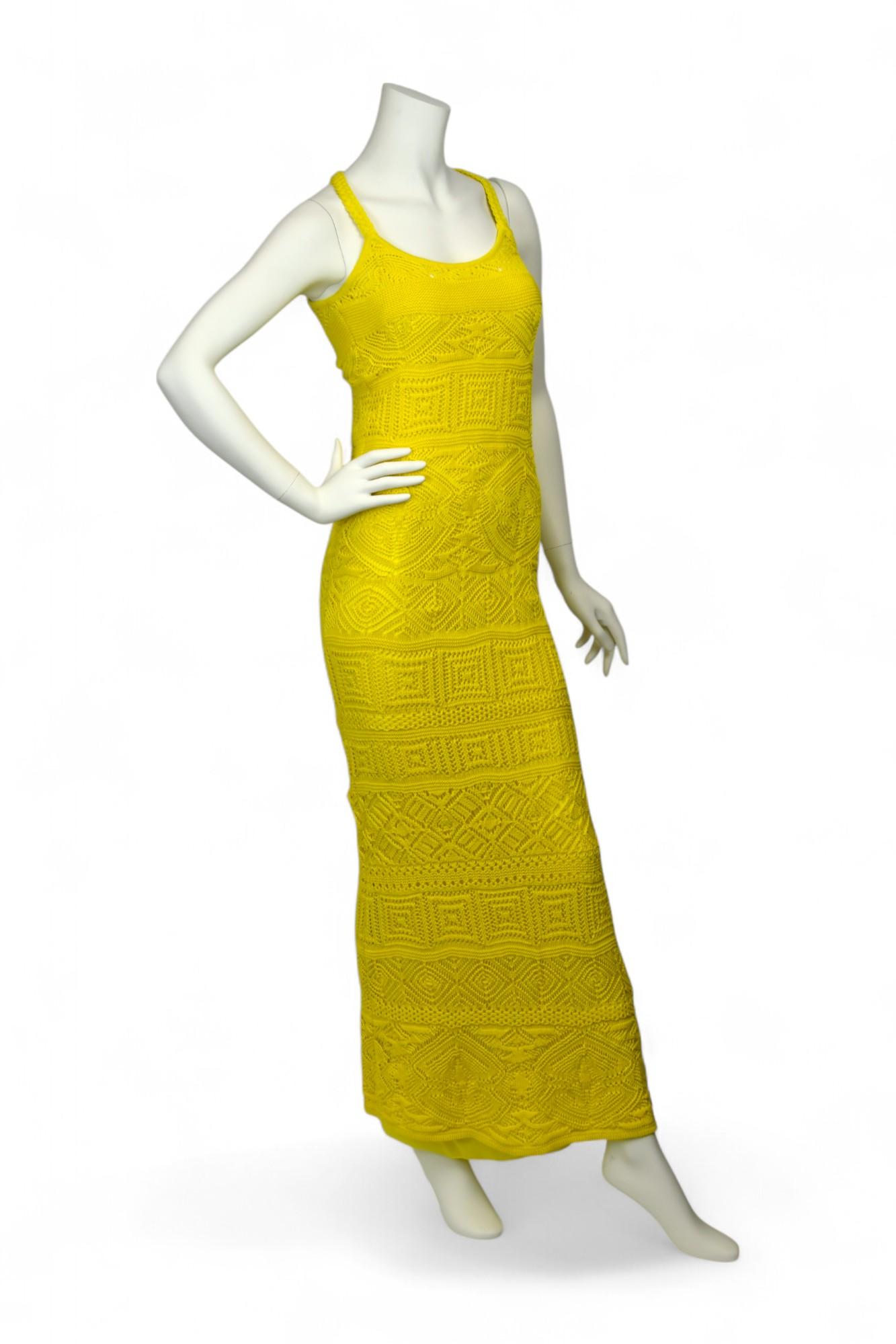 Emilio Pucci Yellow Crochet Knit Long Dress with Slip  Size US S  Resort-Ready For Sale 1