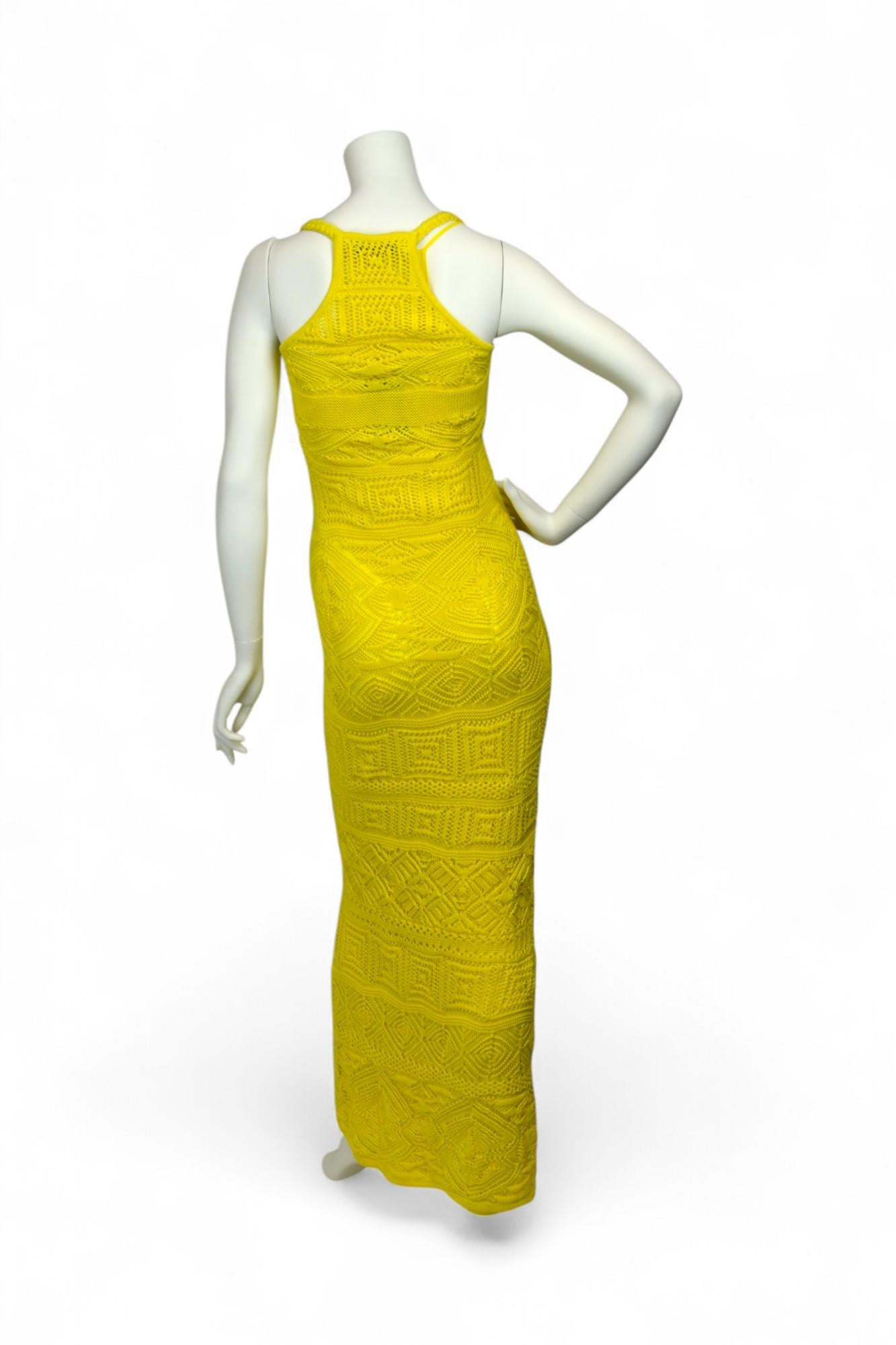 Emilio Pucci Yellow Crochet Knit Long Dress with Slip  Size US S  Resort-Ready For Sale 2