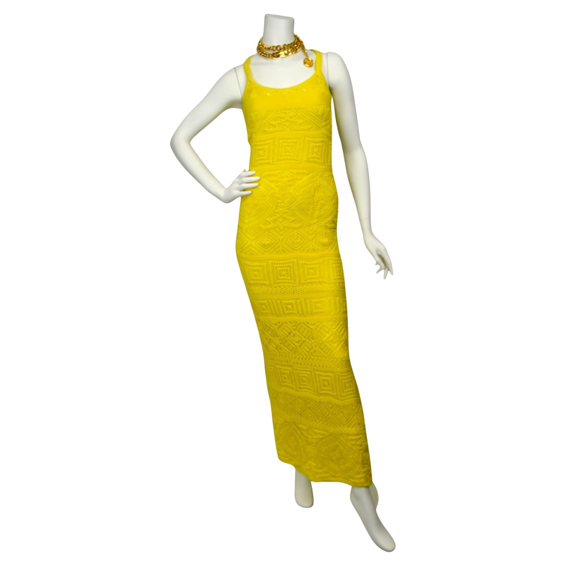 Emilio Pucci Yellow Crochet Knit Long Dress with Slip  Size US S  Resort-Ready For Sale