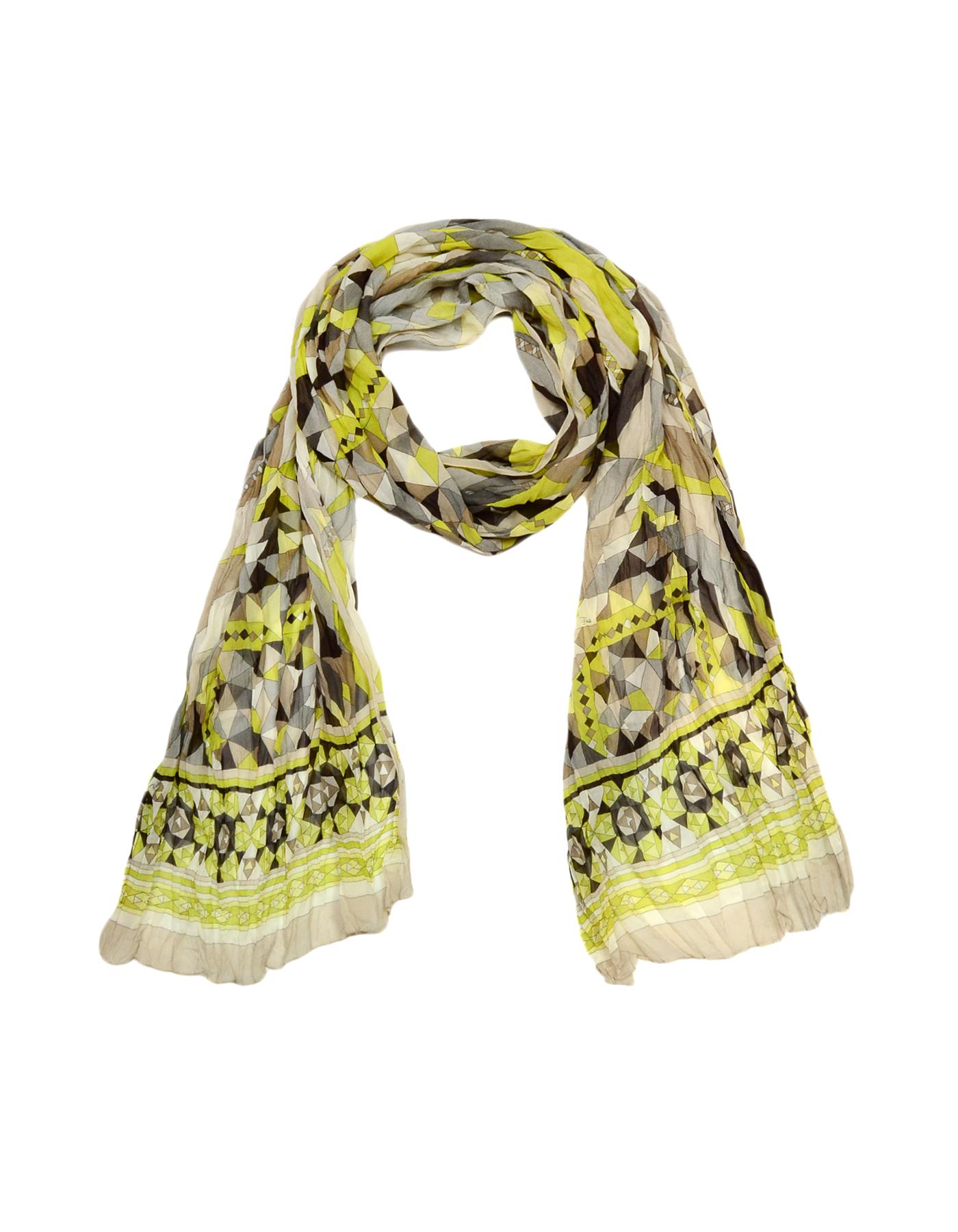 Gray Emilio Pucci Yellow & Grey Silk Crinkled Scarf