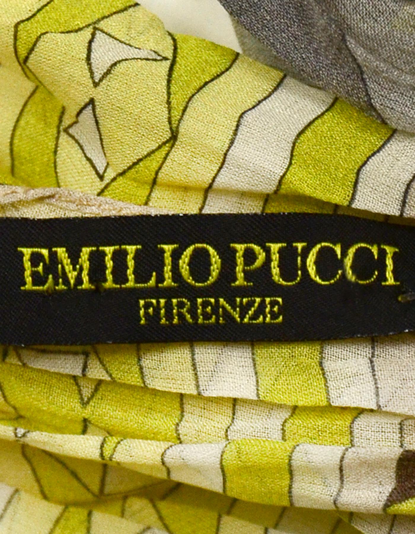 Emilio Pucci Yellow & Grey Silk Crinkled Scarf In Excellent Condition In New York, NY