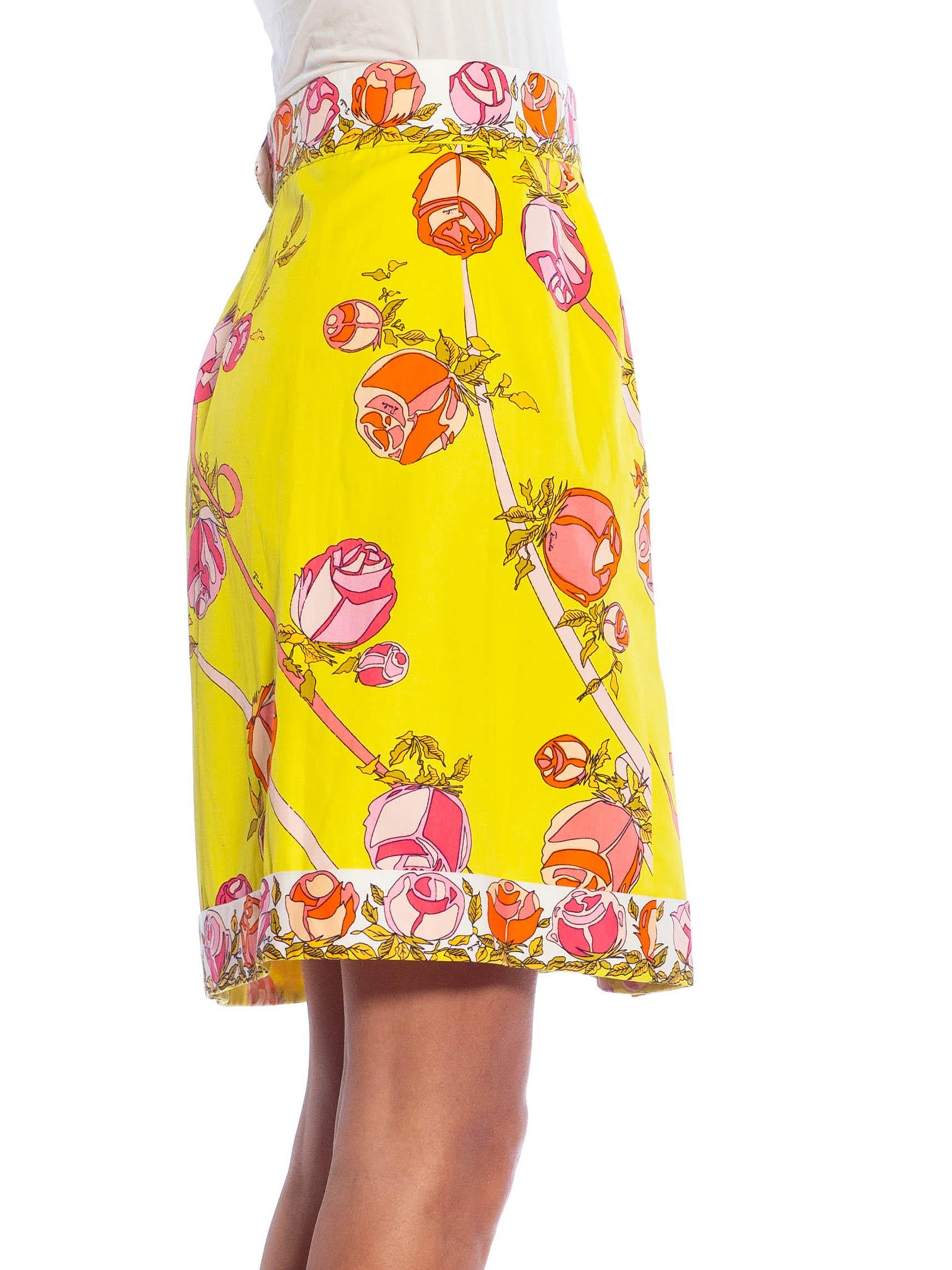 Made in Italy EMILIO PUCCI Yellow & Pink Cotton Floral Skirt 
