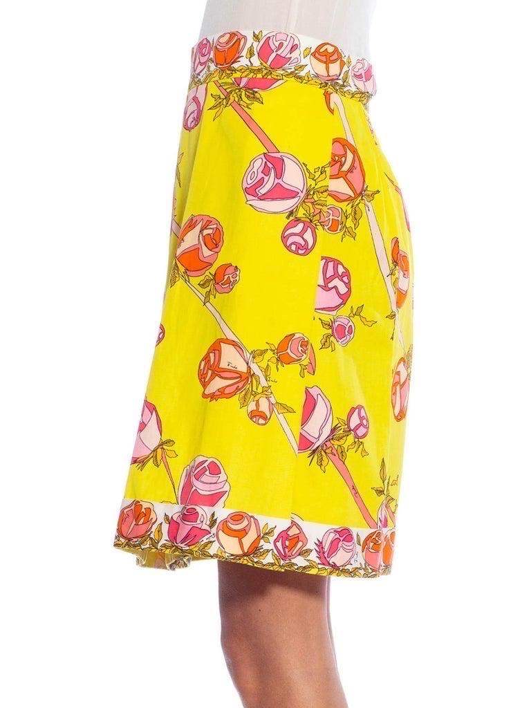 EMILIO PUCCI Yellow & Pink Cotton Floral Skirt In Excellent Condition In New York, NY