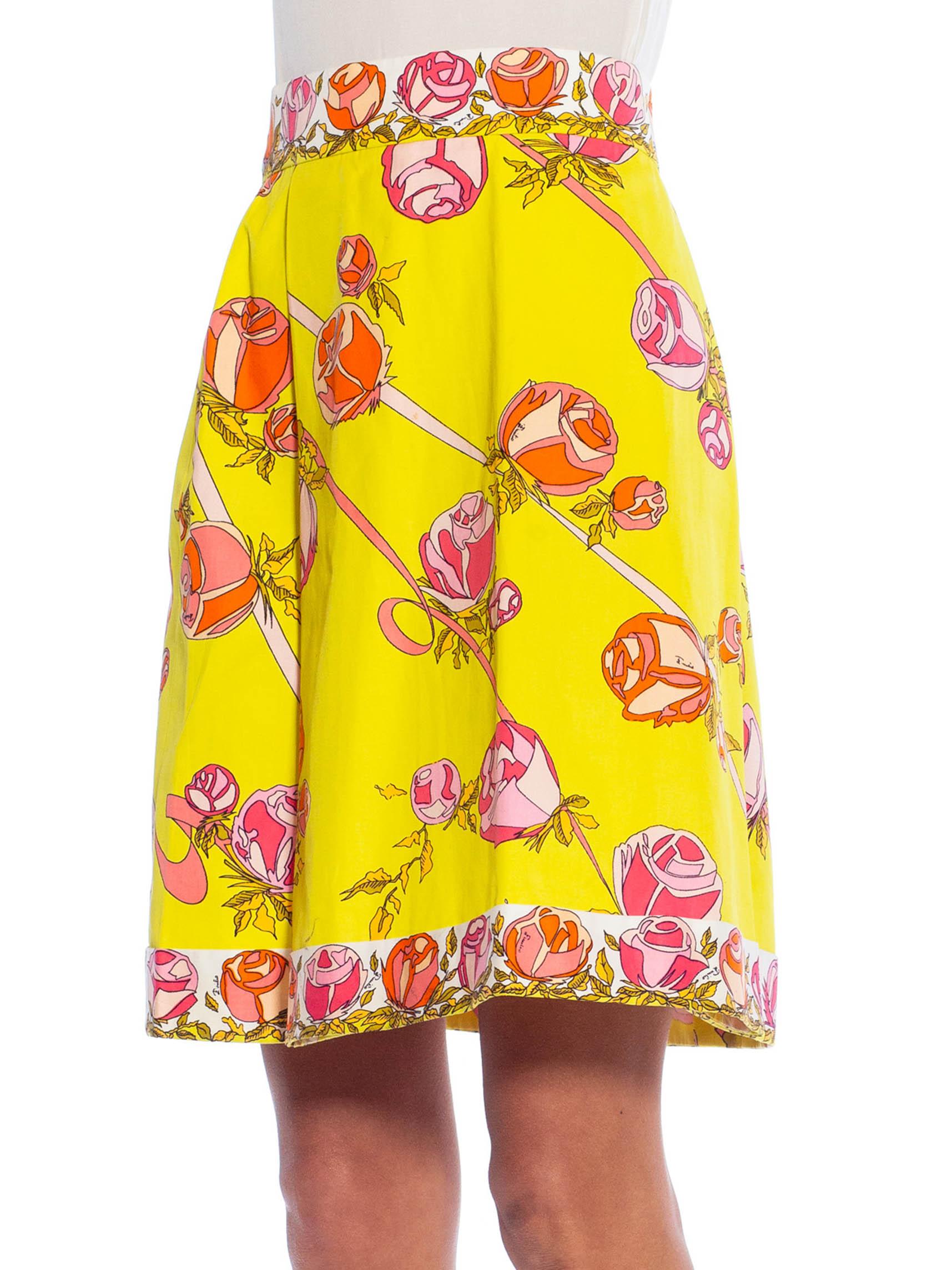 EMILIO PUCCI Yellow & Pink Cotton Floral Skirt For Sale 2