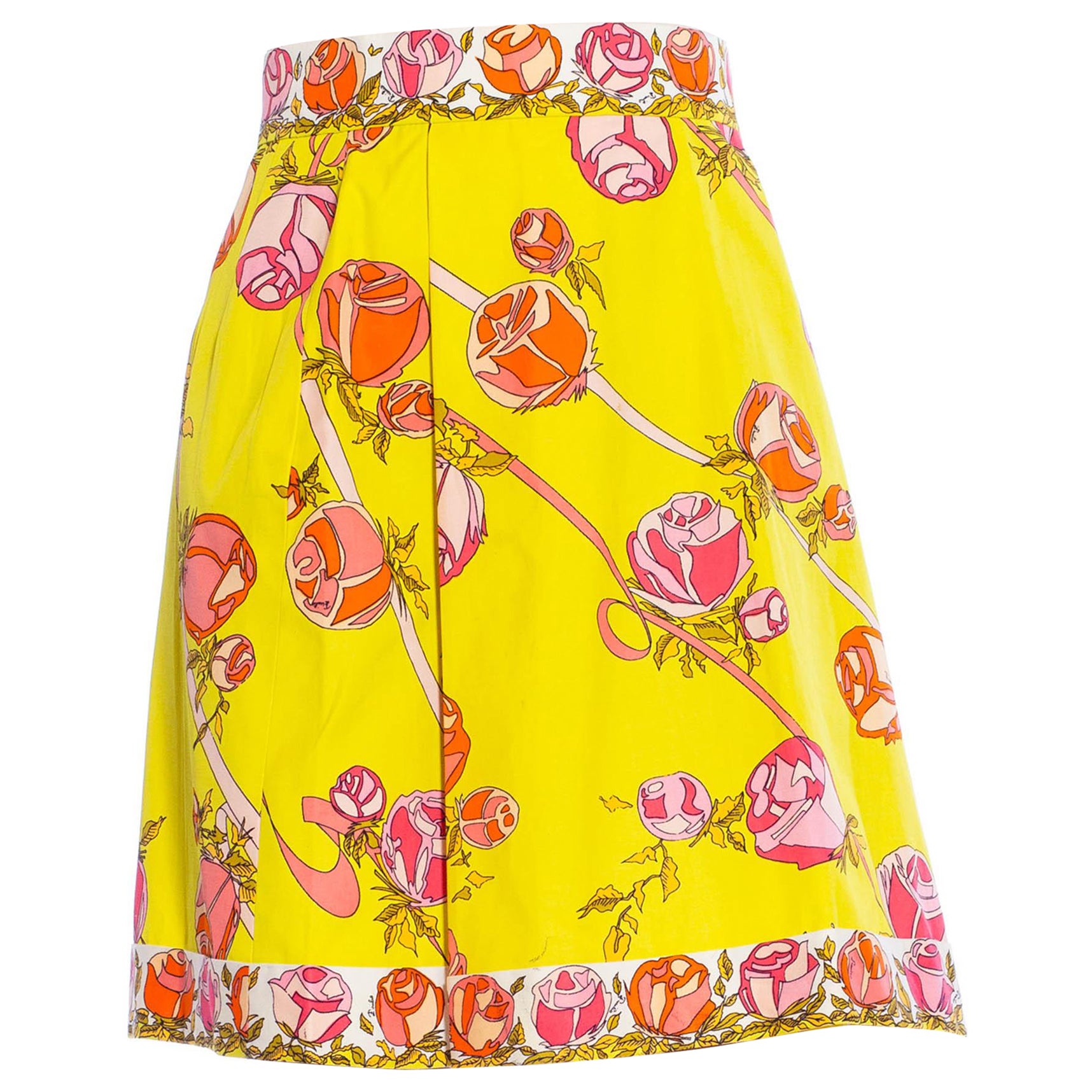 EMILIO PUCCI Gonna floreale in cotone giallo e rosa