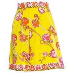 EMILIO PUCCI Falda Floral de Algodón Amarilla y Rosa