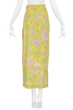 Emilio Pucci Yellow & Pink Cotton Hostess Maxi Skirt With Abstract Print