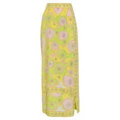 Emilio Pucci Yellow & Pink Cotton Hostess Maxi Skirt With Abstract Print