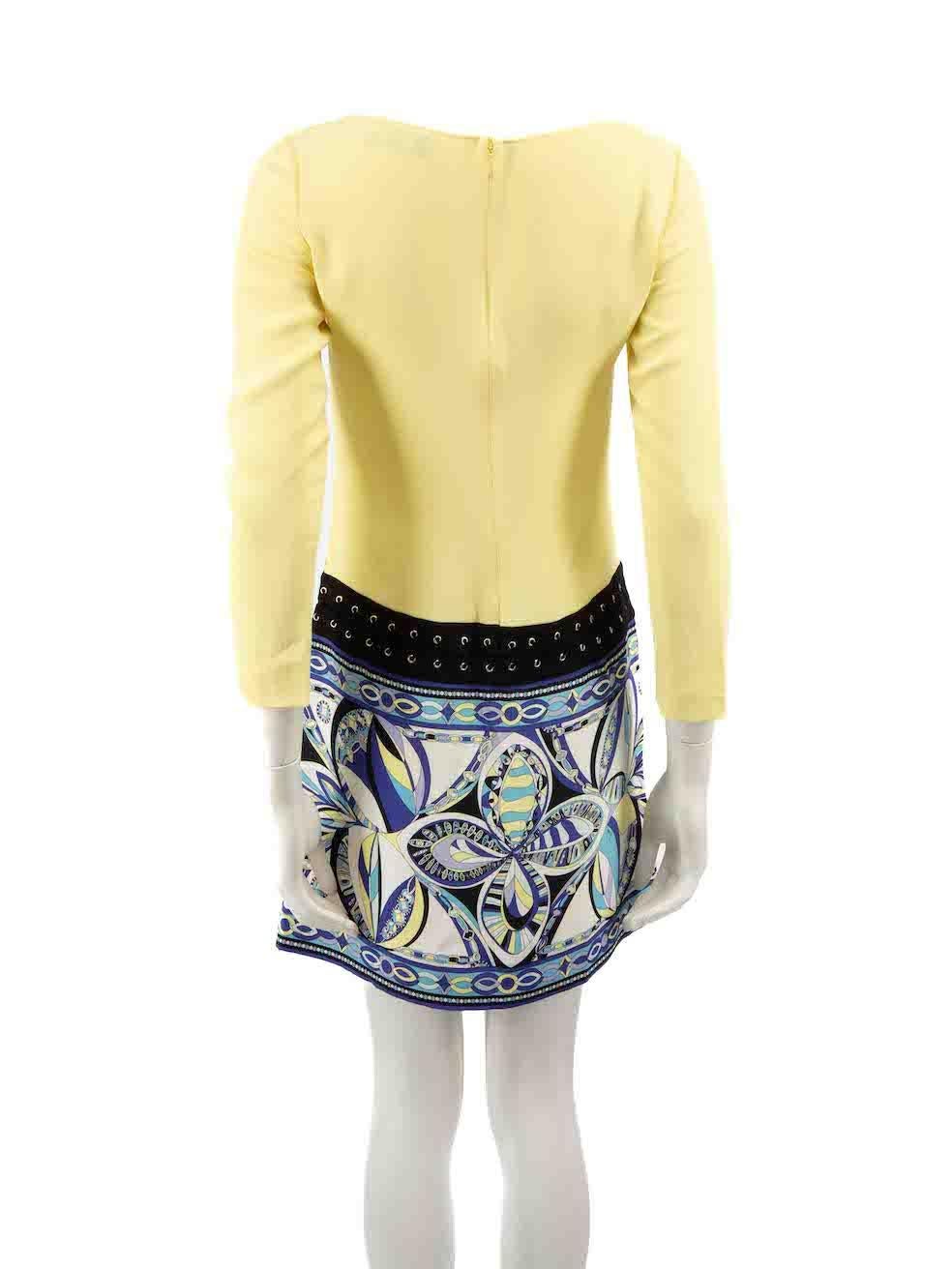 Emilio Pucci Yellow Printed Panel Mini Dress Size XS In Good Condition For Sale In London, GB