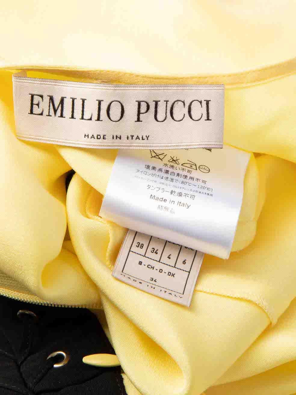 Emilio Pucci Gelbes bedrucktes Minikleid mit Täfelung Größe XS im Angebot 1