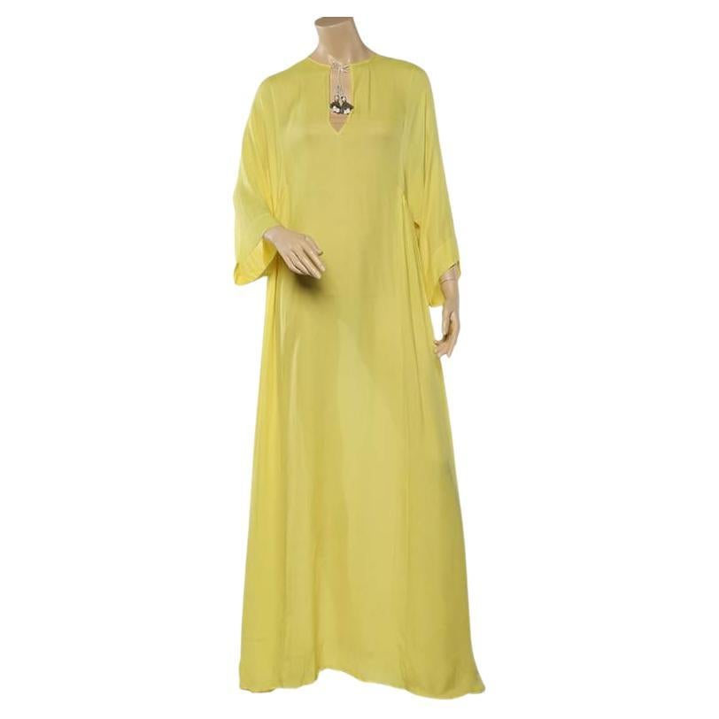 Emilio Pucci Yellow Silk Pleated Detail Kaftan Maxi Dress M