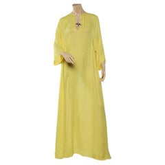 Emilio Pucci Yellow Silk Pleated Detail Kaftan Maxi Dress M