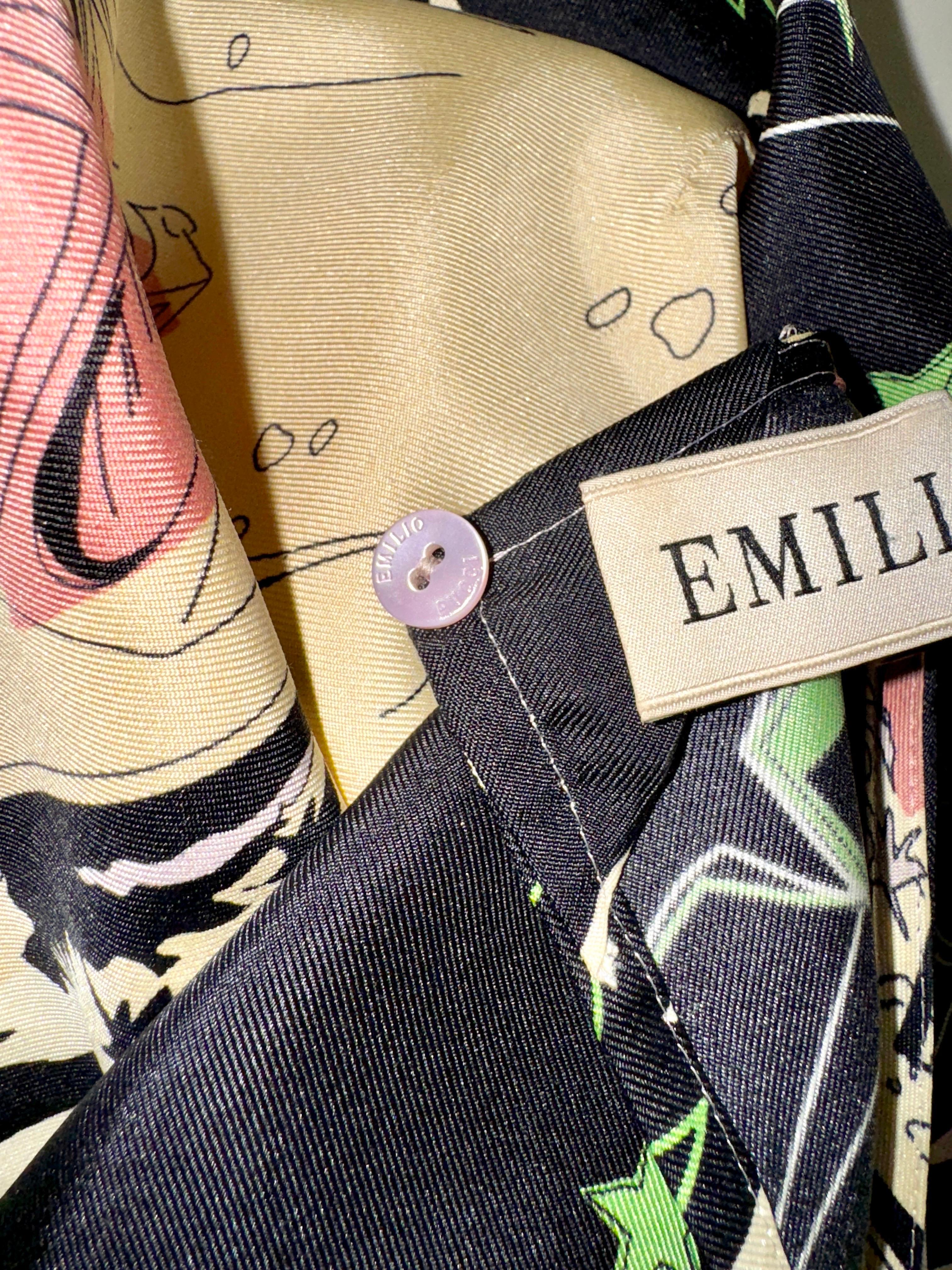 EMILIO PUCCI Robe tunique droite Hollywood imprimée signature multicolore en soie 44 en vente 6