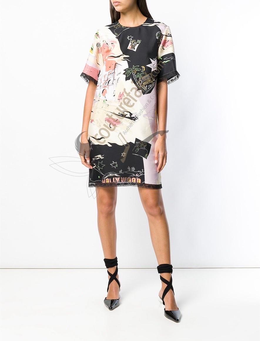 EMILIO PUCCI Robe tunique droite Hollywood imprimée signature multicolore en soie 44 en vente 10