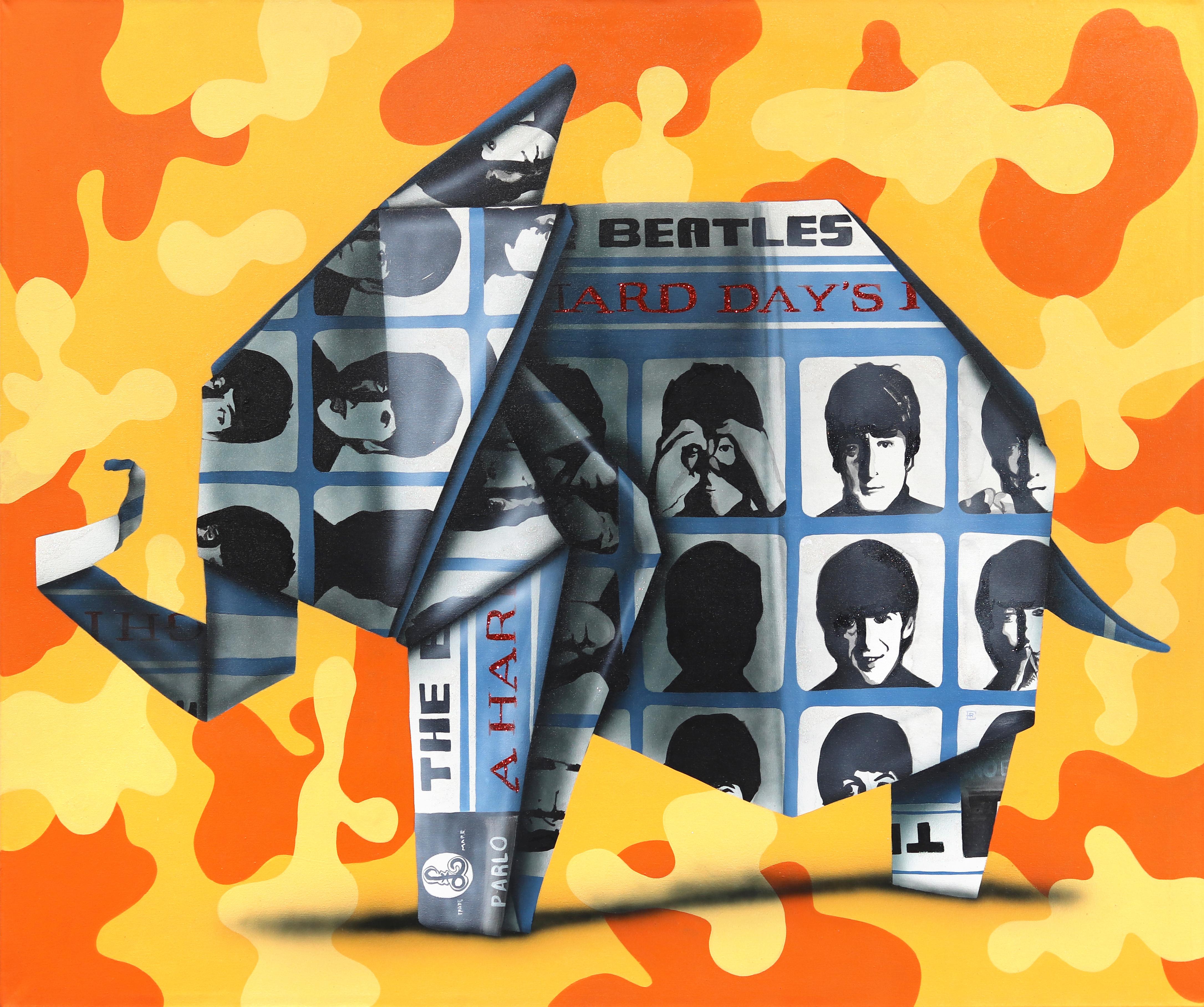 Honor Y Beatles 2 - Pittura figurativa su tela ispirata agli origami