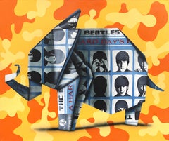 Honor Y The Beatles 2 - Pintura figurativa sobre lienzo inspirada en el origami