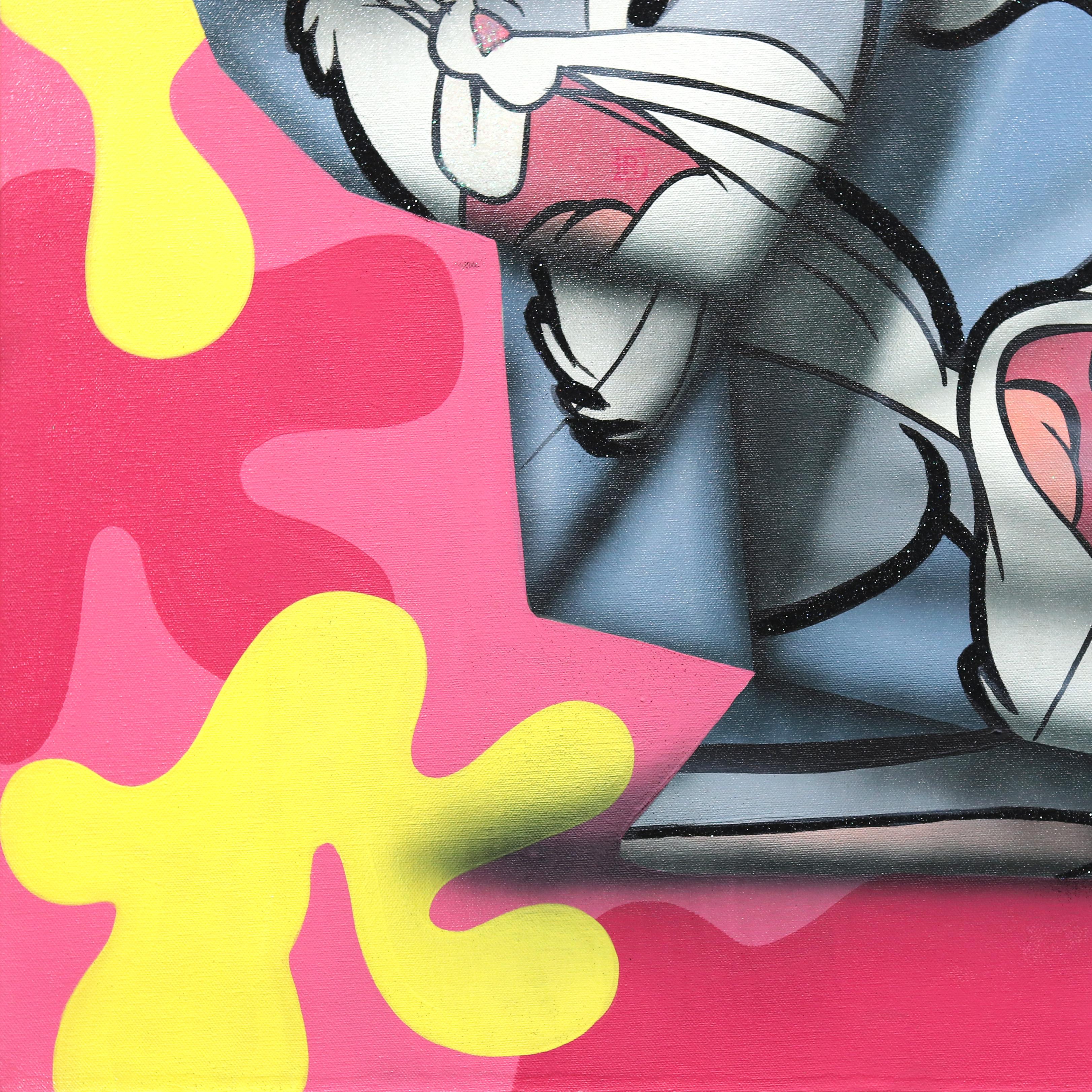 Honor Y Conejos - Pittura figurativa su tela ispirata ai Looney Tunes, origami - Painting Pop Art di Emilio Rama