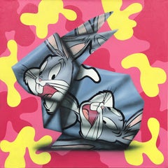 Honor Y Conejos - Pintura figurativa sobre lienzo inspirada en el origami de los Looney Tunes