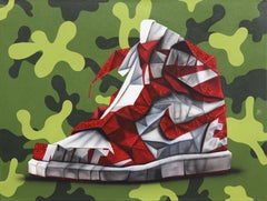 Jordan I - Pittura mimetica su tela ispirata alla natura morta della sneaker ispirata agli origami