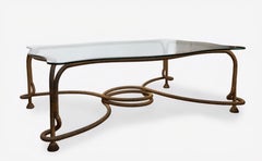 Emilio Rey Coffee Table, Spain, 1970s — Gilt Metal and Wavy Glass Top