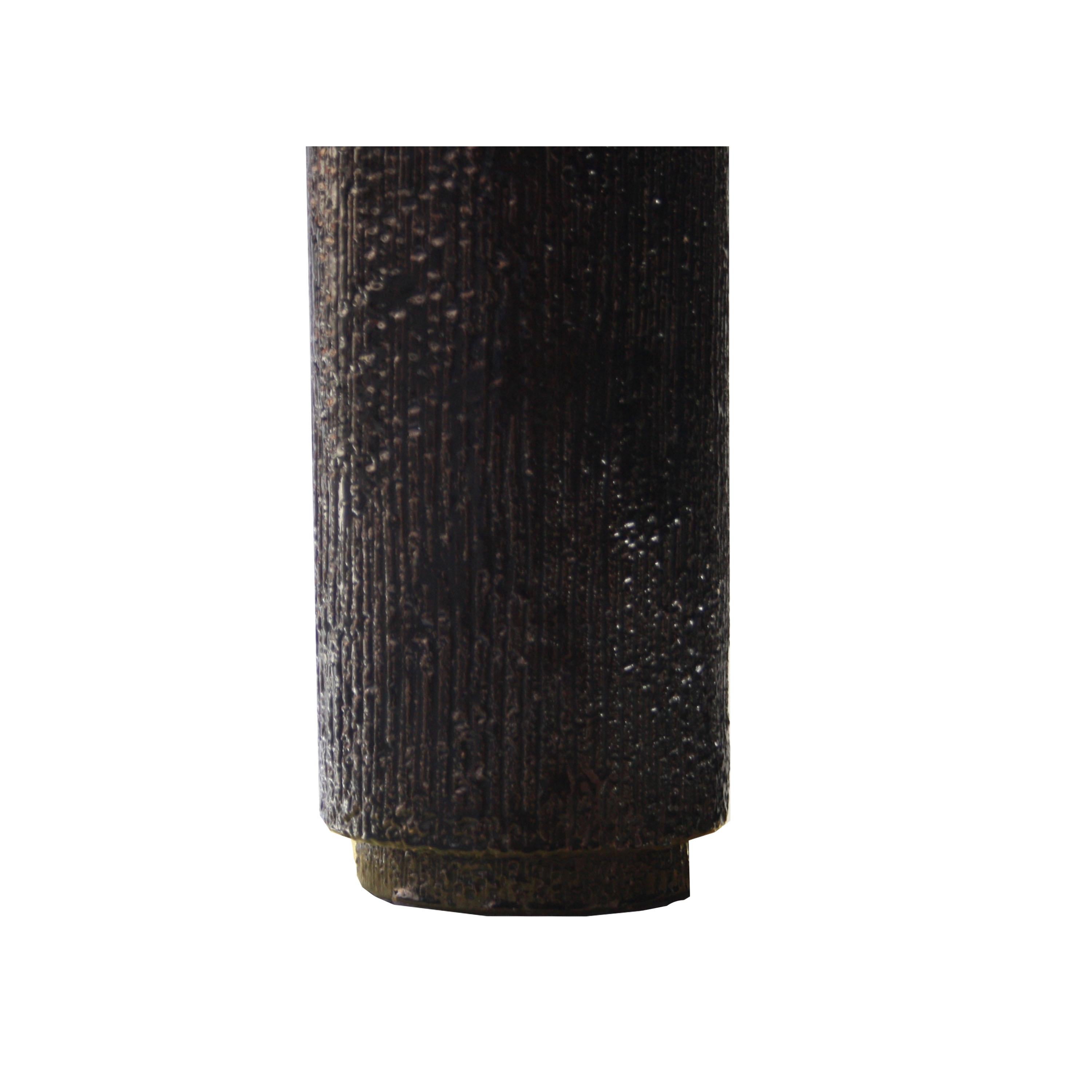 Cylindrical lamp designed by Emilio Rey, with black handmade ceramic base and lampshade in Kitenge fabric. Piece made to order in 1950.