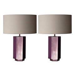 Emilio Rey Hexagonal Pink Bakelite Pair of Table Lamps, France, 1950