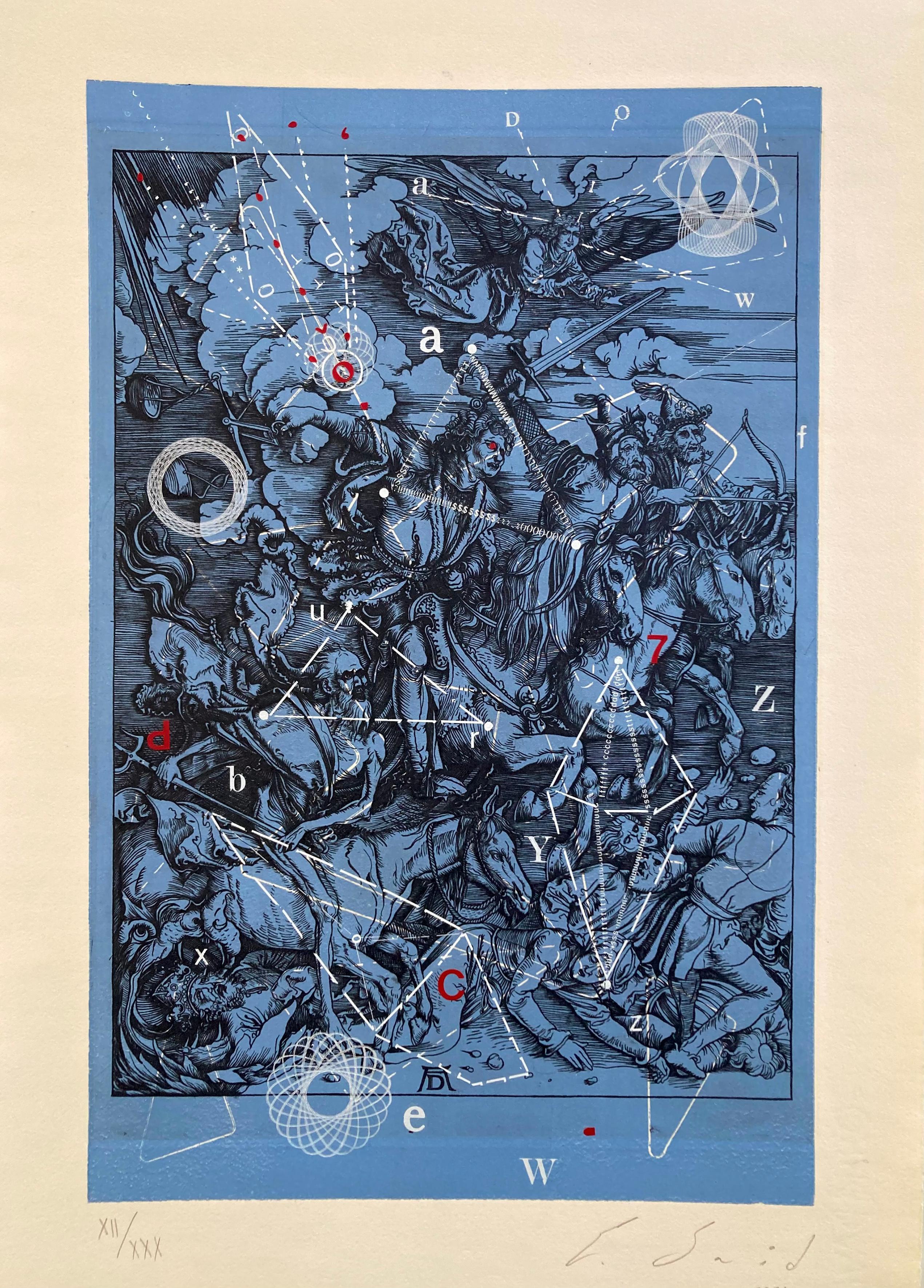 Meteorito encabronado sobre grabado de los 4 jinetes del apocalipsis de Durero - Mixed Media Art by Emilio Said