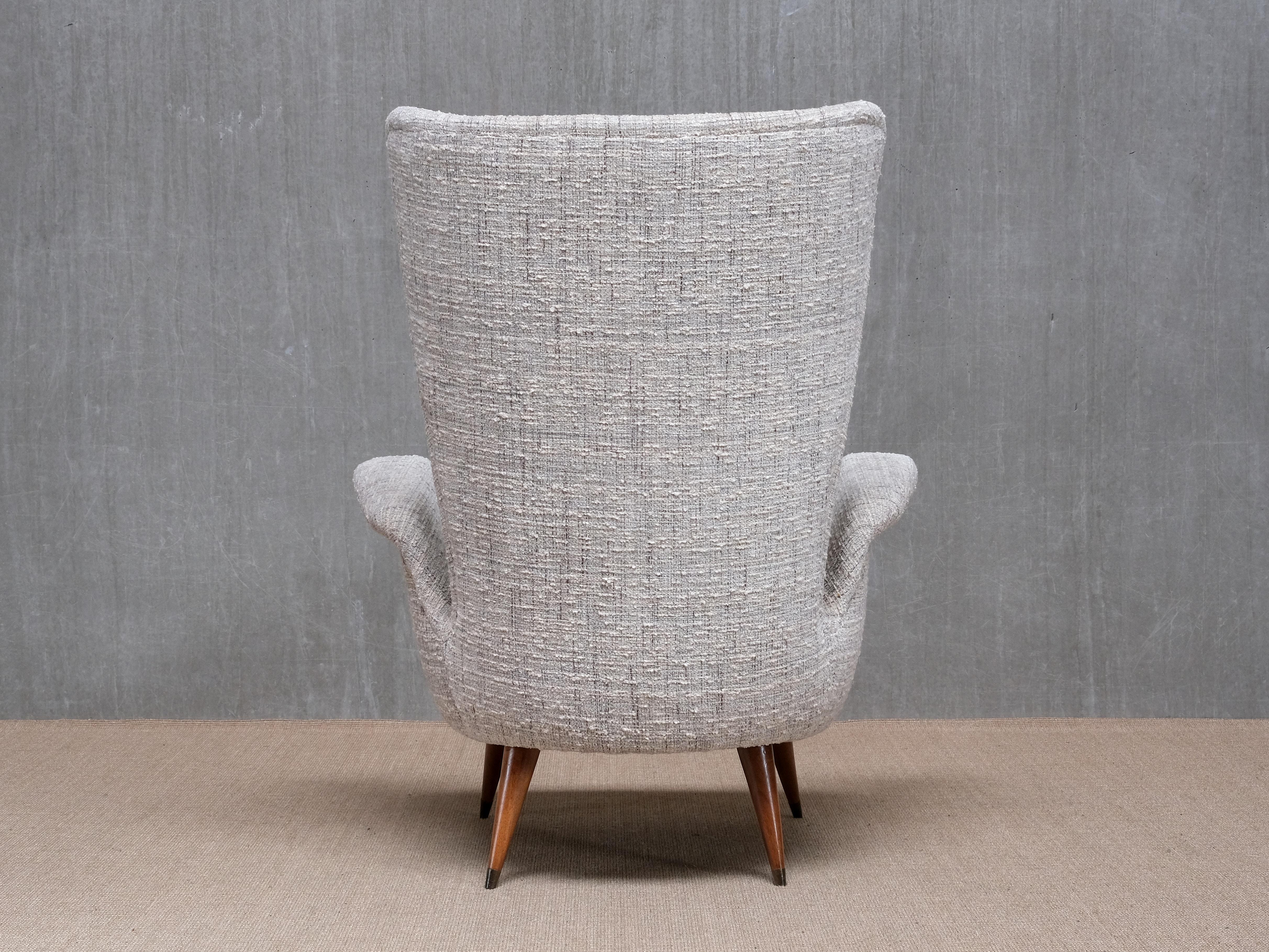 Emilio Sala & Giorgio Madini Ohrensessel in Nobilis Tweed, Nussbaum, Italien, 1950er Jahre im Angebot 3