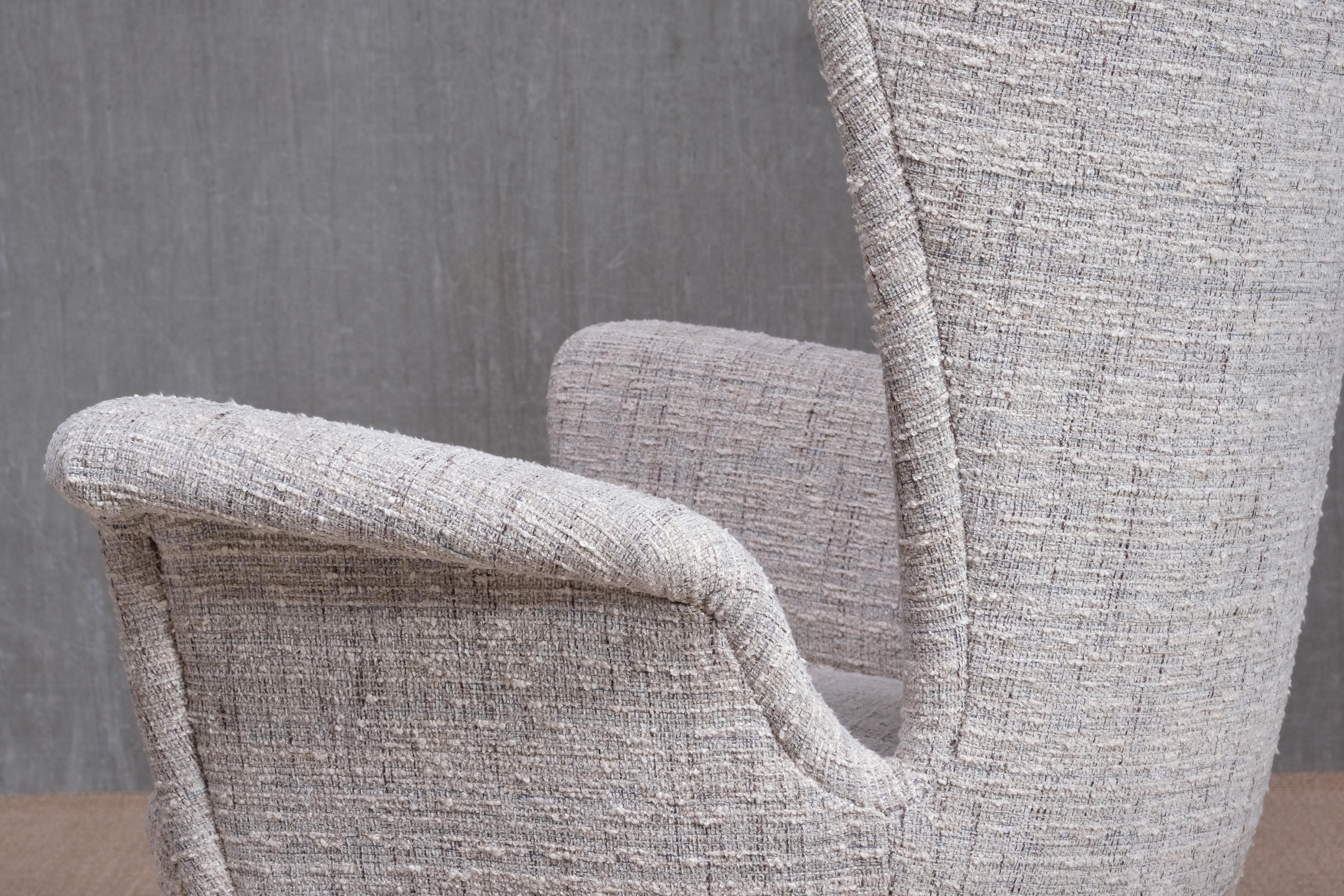 Emilio Sala & Giorgio Madini Ohrensessel in Nobilis Tweed, Nussbaum, Italien, 1950er Jahre im Angebot 5