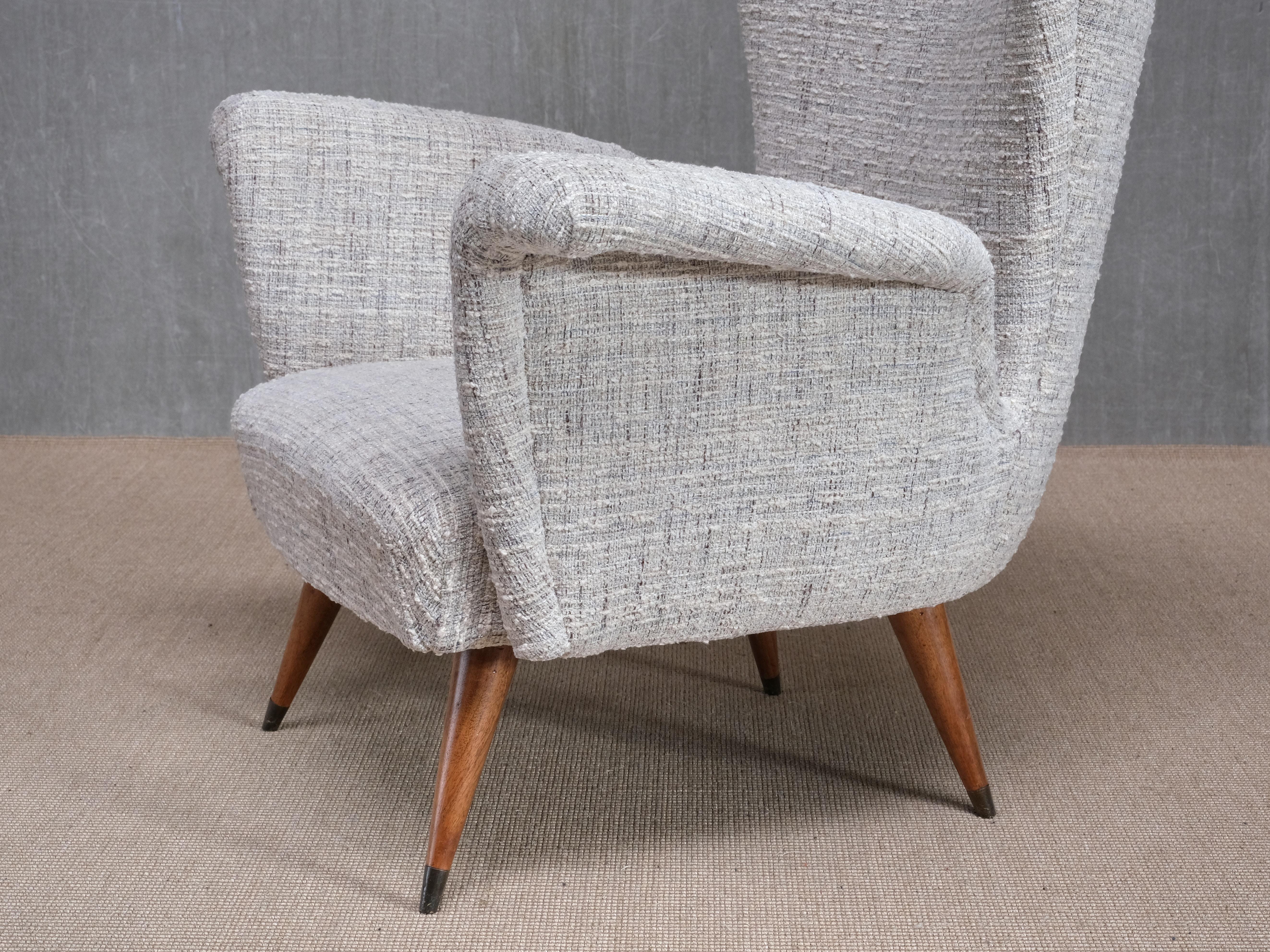 Emilio Sala & Giorgio Madini Ohrensessel in Nobilis Tweed, Nussbaum, Italien, 1950er Jahre im Angebot 7