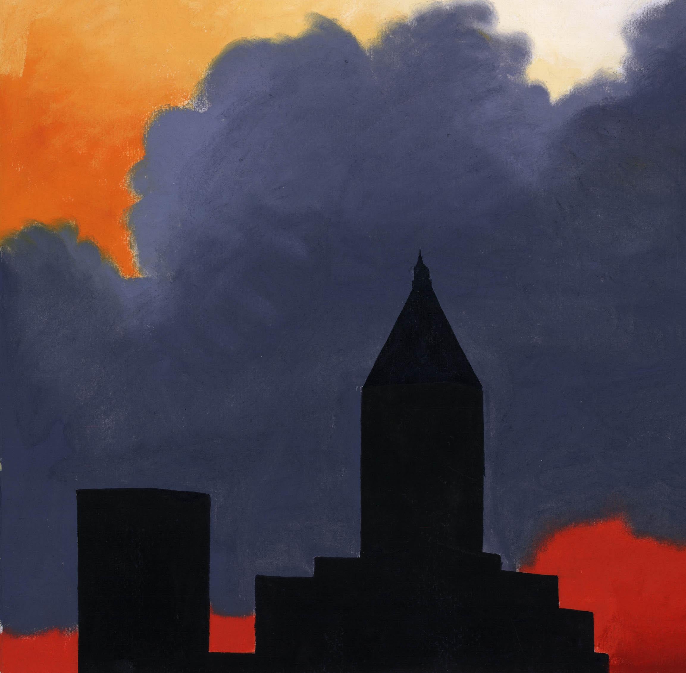 I cieli di New York. - Landscape Painting Nero di Emilio Sanchez