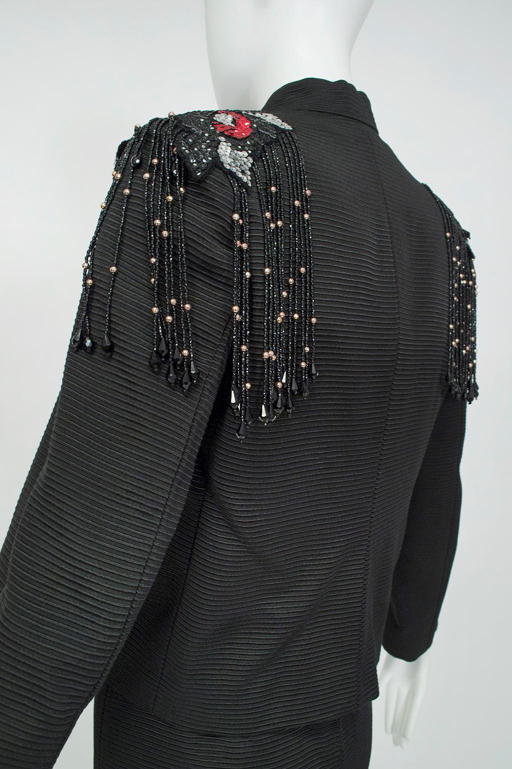 Emilio Schuberth Extravagant Black Fringe Shoulder Dress Suit - M, 1960s For Sale 3