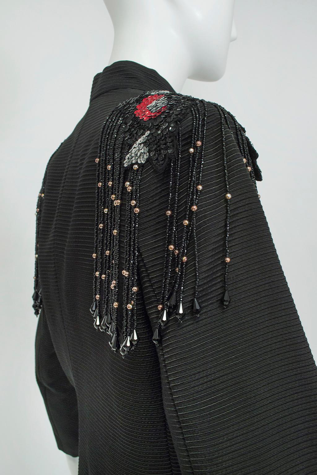 Emilio Schuberth Extravagant Black Fringe Shoulder Dress Suit - M, 1960s For Sale 2