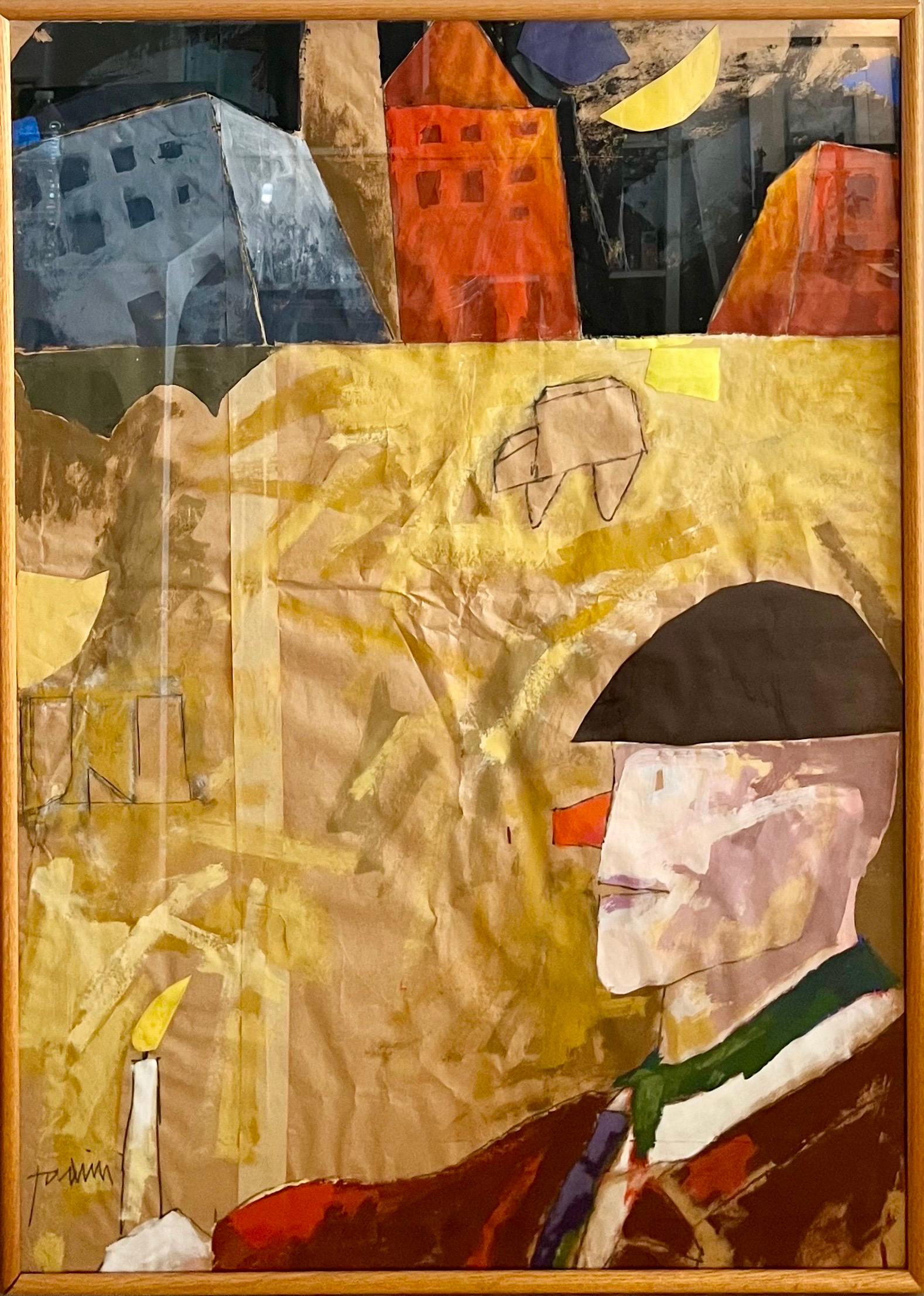 Arte Pop Italiano Técnica Mixta Pintura Surrealista Collage Gouache Emilio Tadini en venta 1