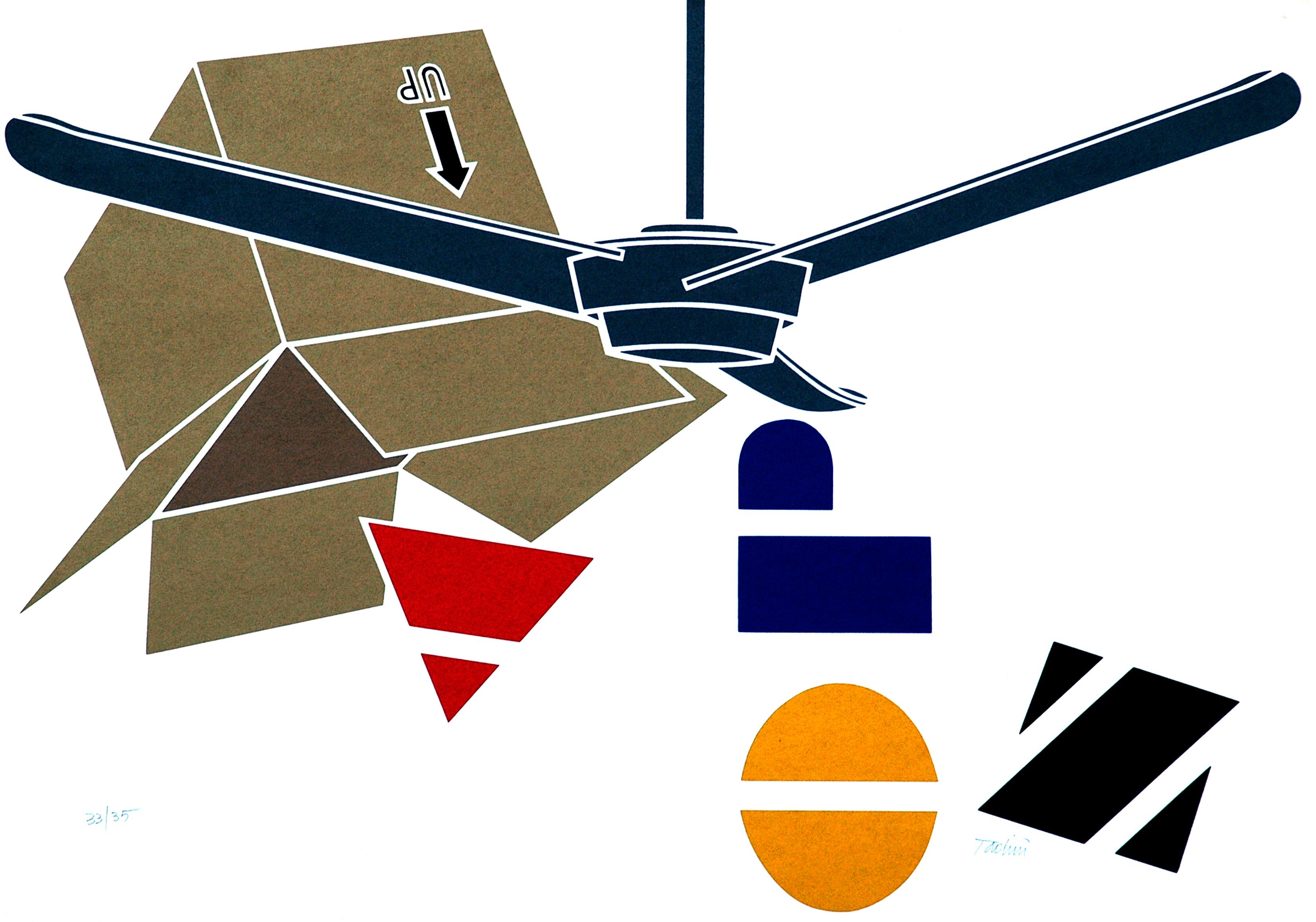 Emilio Tadini Abstract Print - Blade and Letters - Original Screen Print by E. Tadini - 1970 ca