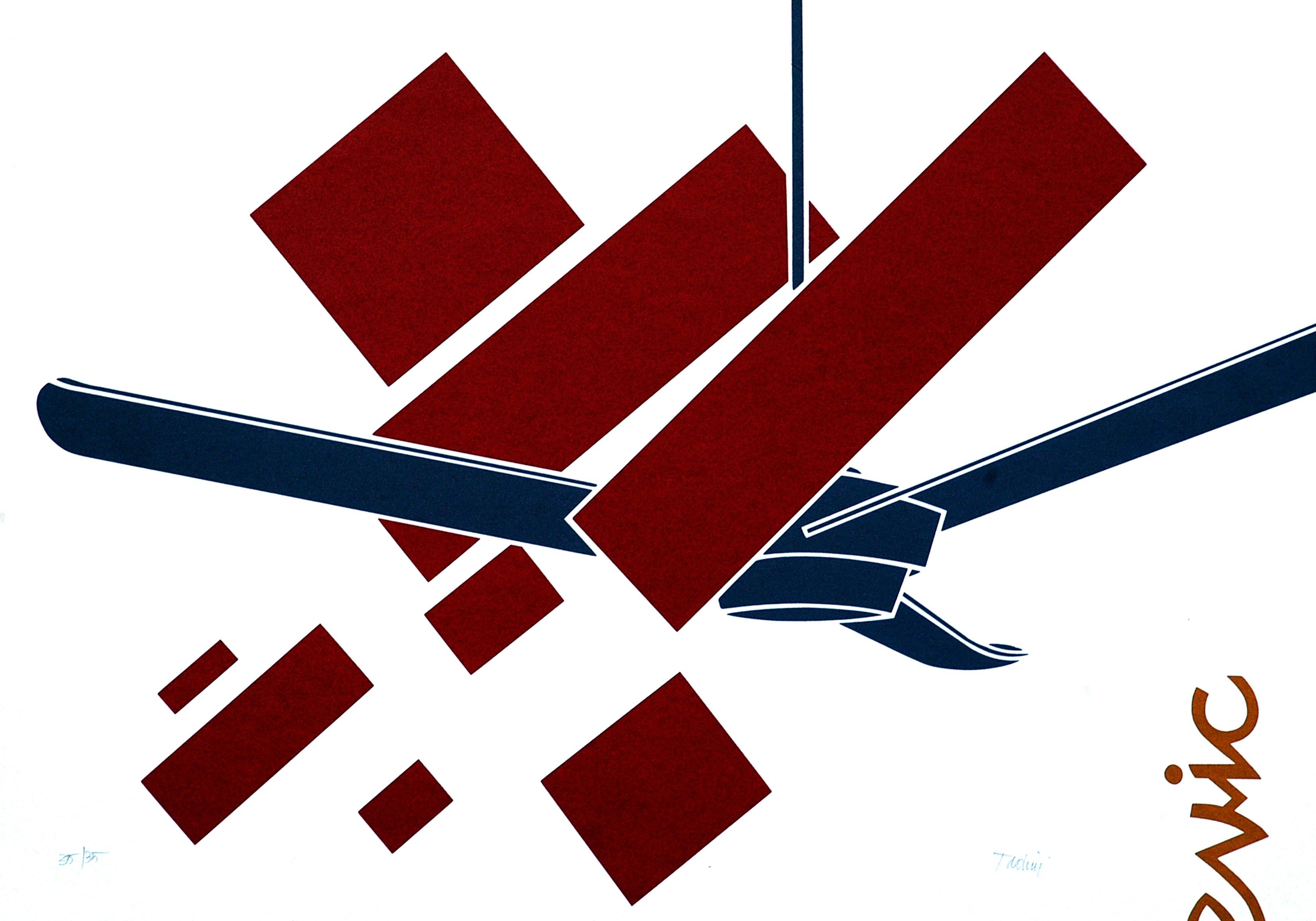 Emilio Tadini Abstract Print - Blade and Red - Original Screen Print by E. Tadini - 1970 ca