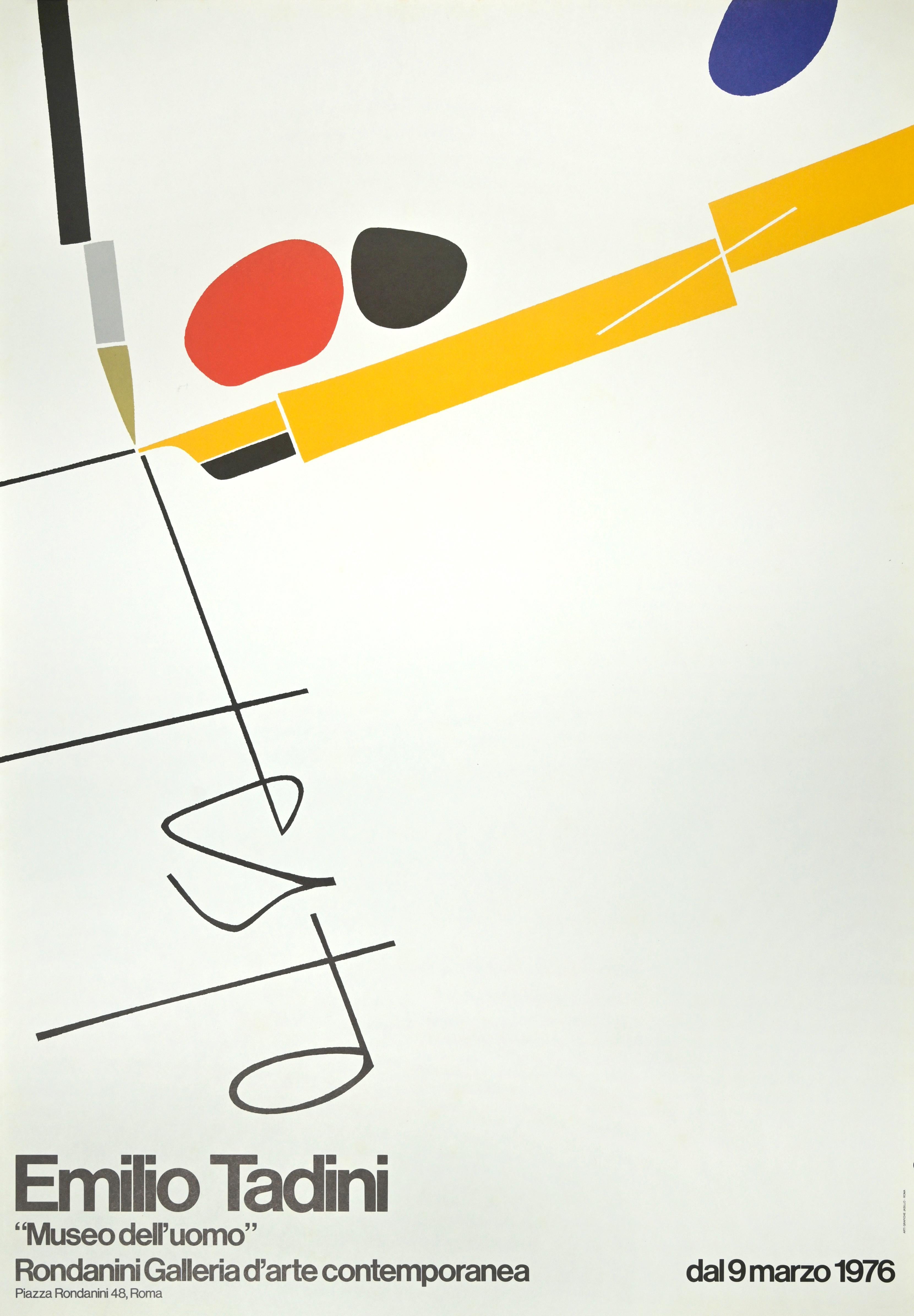 Emilio Tadini Poster Exhibition is a vintage offset poster realized in 1976.
The artwork was realized in the occasion of the exhibition "Museo dell'uomo" held in Rondanini Gallery at Rome in 1976.
The artwork is hand signed in pencil by the