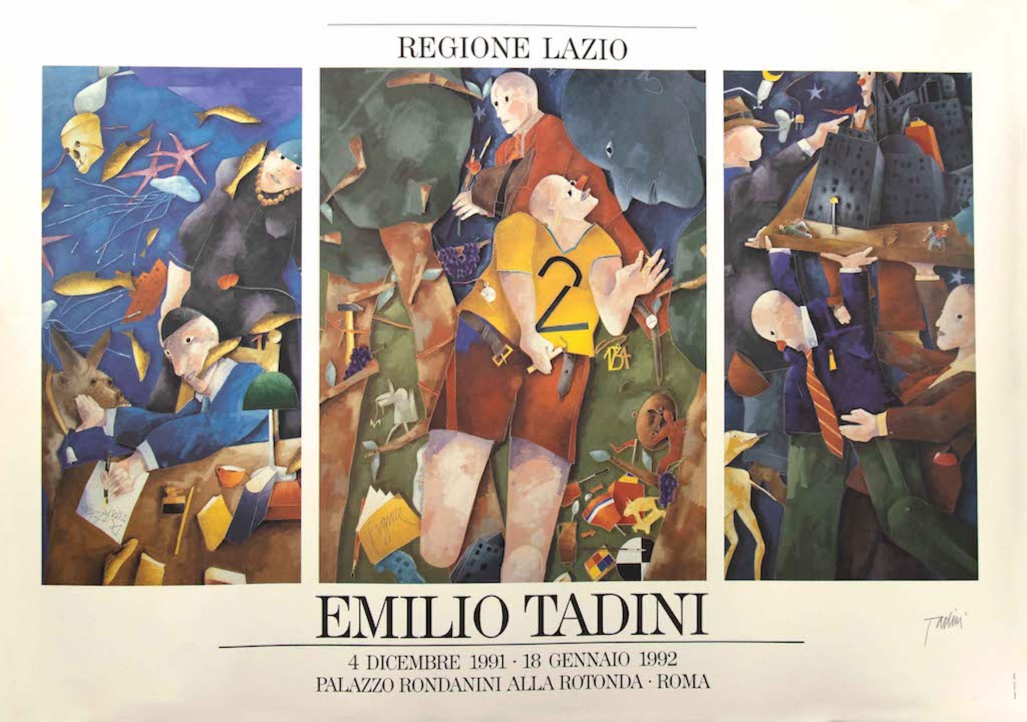 Emilio Tadini Poster Exhibition is an original offset poster realized in 1992, for his exhibition at Rondanini Gallery, Rome 1992. 

Hand-signed by the artist on the lower right.

Good conditions.