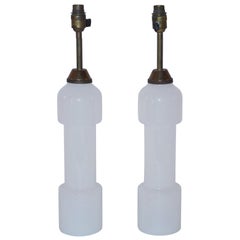 Emilio Terry Style, Pair of Lamps, White Opaline Glass, circa 1970, France