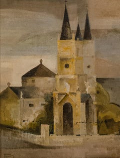 Church Painting by Argentinian Artist Emilio Trad, Signed and Dated 1978