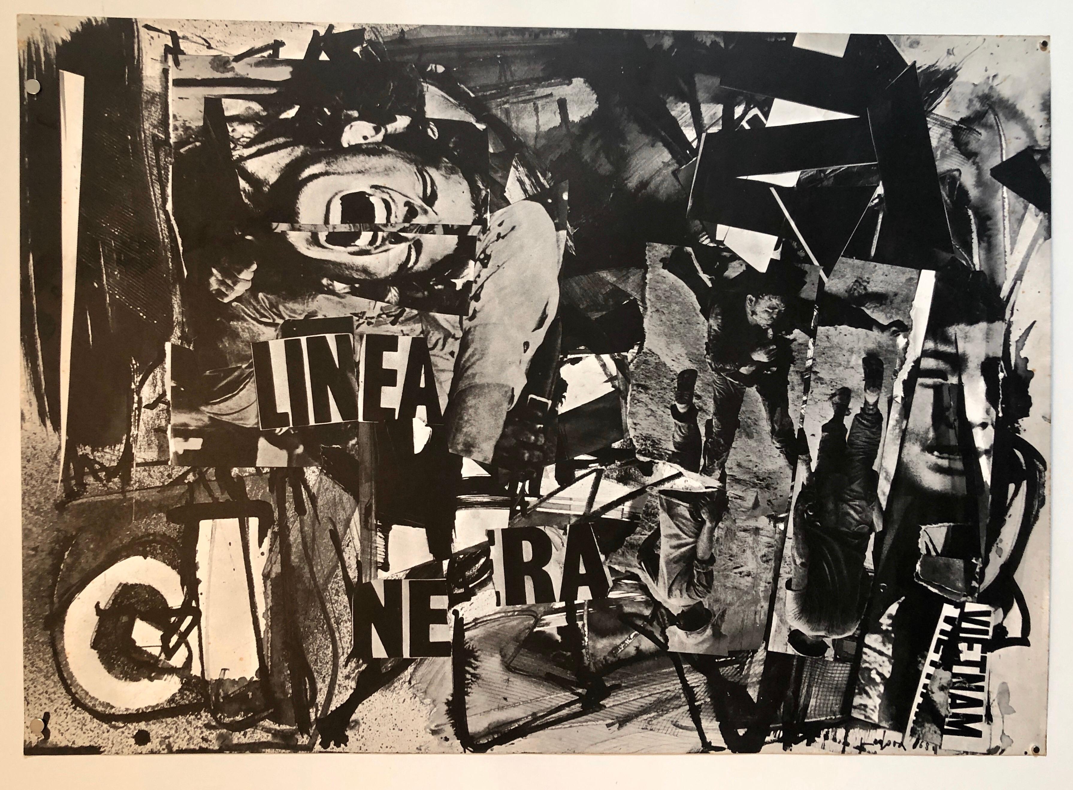 Italian Abstract Collage 'Linea Nera' Large Screenprint 1960s Vietnam Era 2
