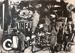 Collage abstrait italien « Linea Nera » Grande sérigraphie des années 1960:: époque du Vietnam