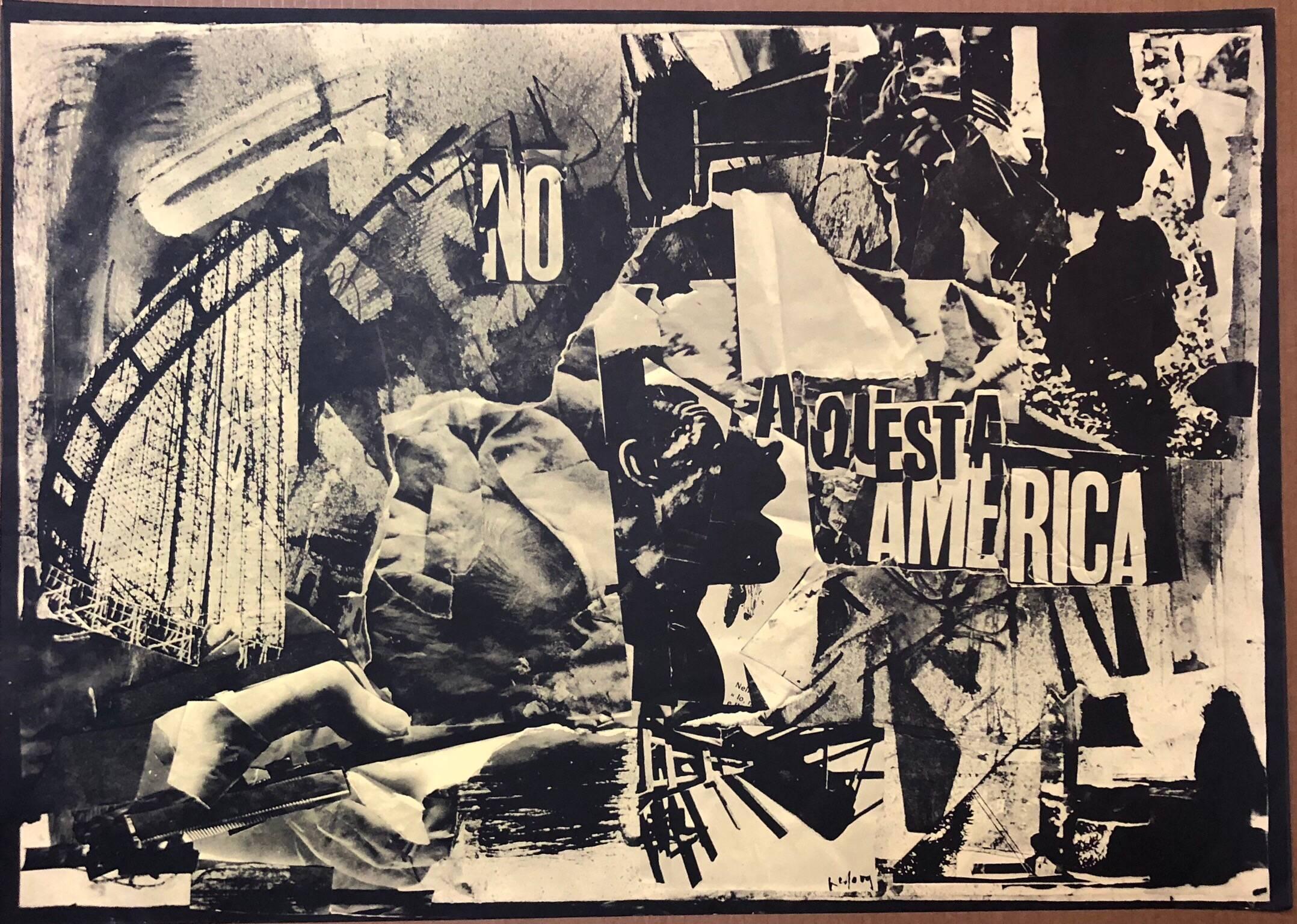 Italian Abstract Collage 'No a Questa America' Large Screenprint Hand Signed - Print by Emilio Vedova