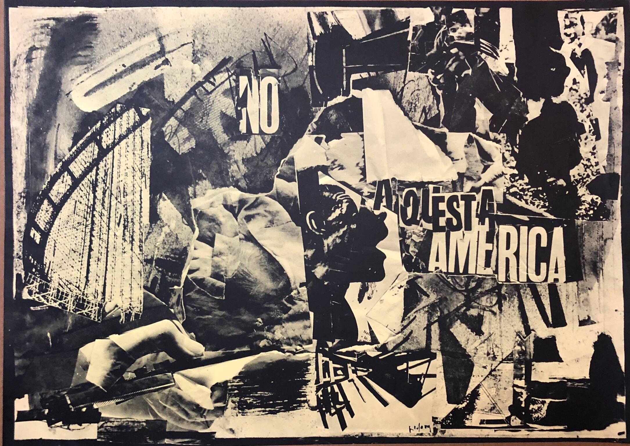 Emilio Vedova Figurative Print - Italian Abstract Collage 'No a Questa America' Large Screenprint Hand Signed