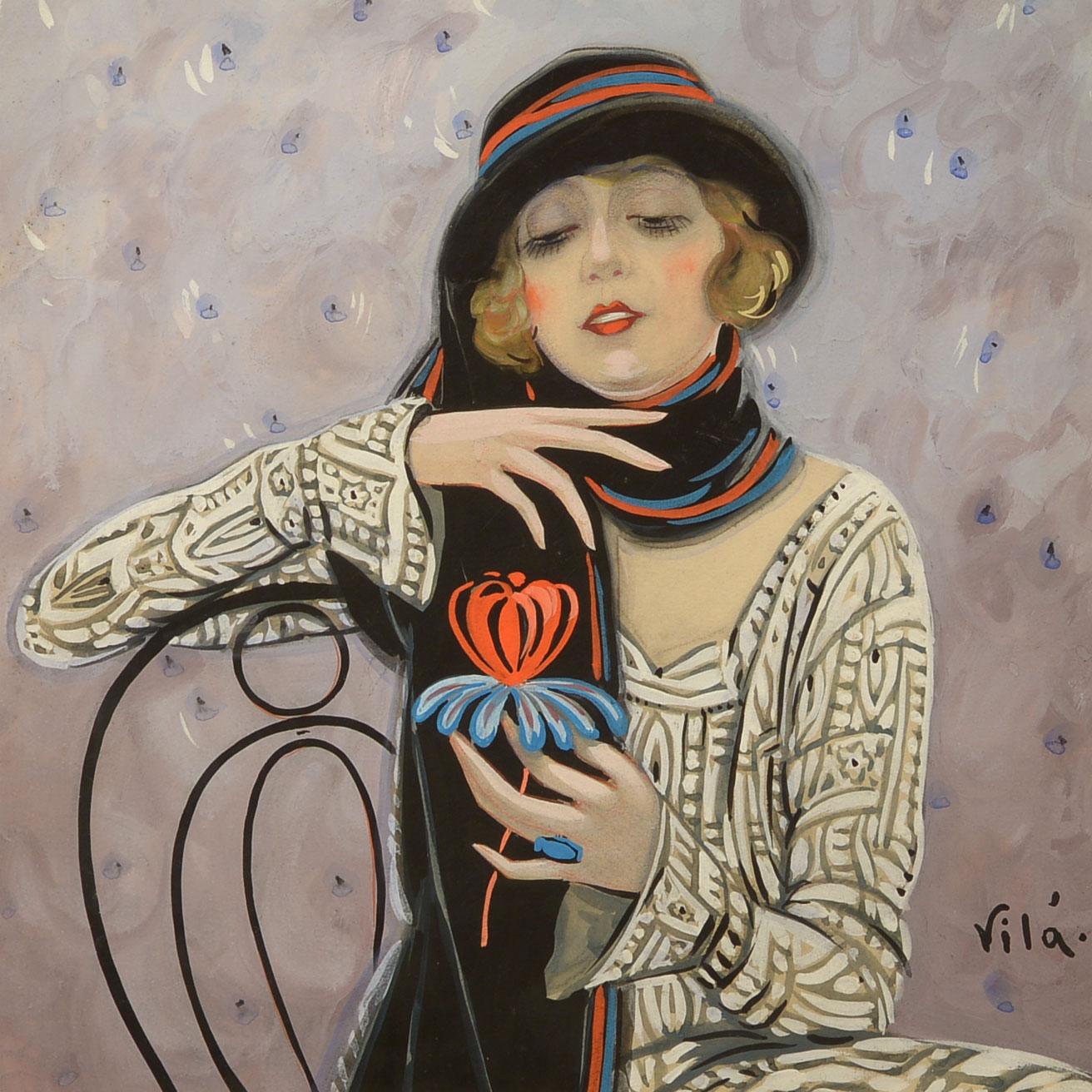 Emilio Vila Figurative Painting - Lady with a Flower