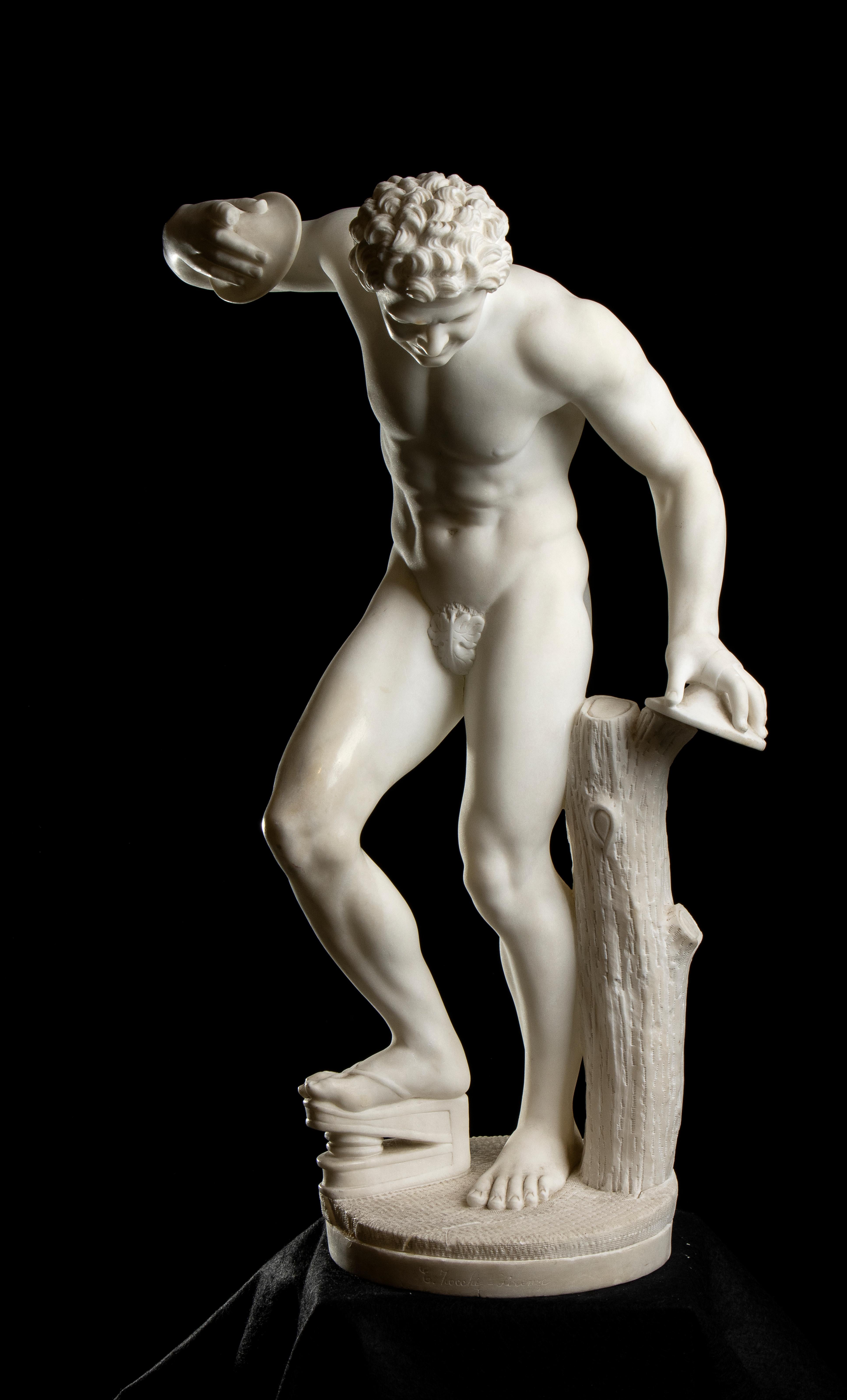 White MarbGrand Tour Marble Sculpture Of Dancing Satyr By Emilio Zocchi Signed 1