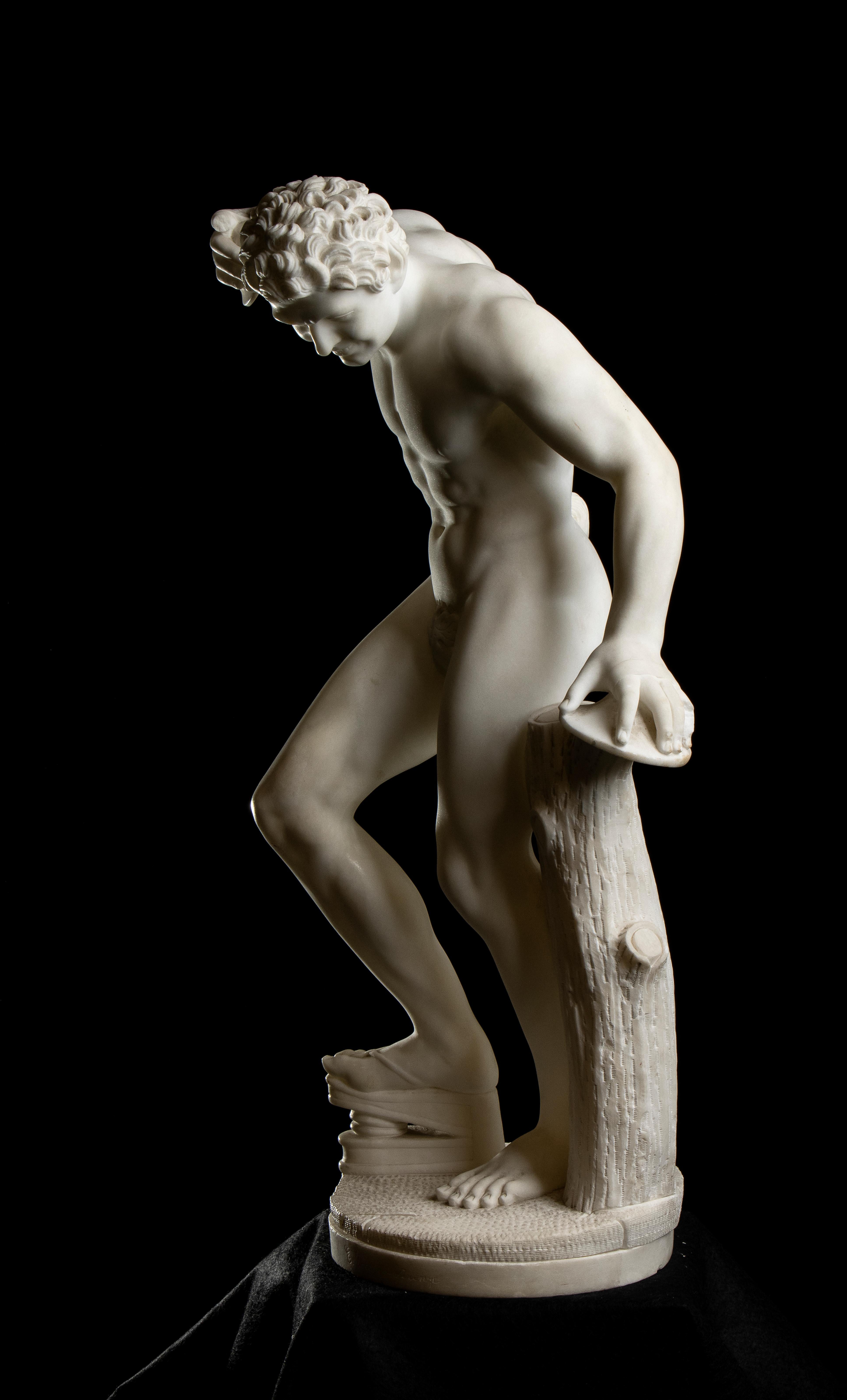 White MarbGrand Tour Marble Sculpture Of Dancing Satyr By Emilio Zocchi Signed 2