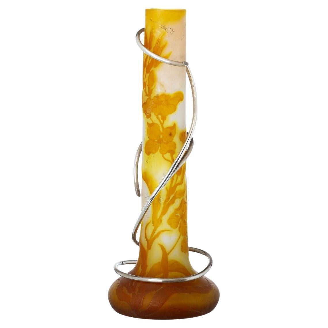 Emille Gallé vase. French Art Nouveau, in glass paste. Relief decoration in shad For Sale