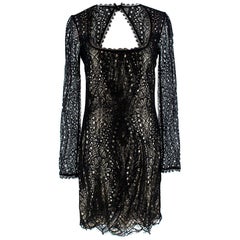 Emilo Pucci Black & Gold Lace Mini Dress - Size US 4