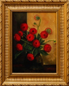Círculo de Emily Beatrice Bland - Óleo enmarcado de mediados del siglo XX, Dalias rojas